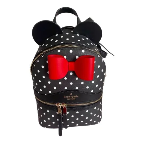 Kate Spade New York X Disney Minnie Dome Backpack Polka Dot Leather - Picture 1 of 7